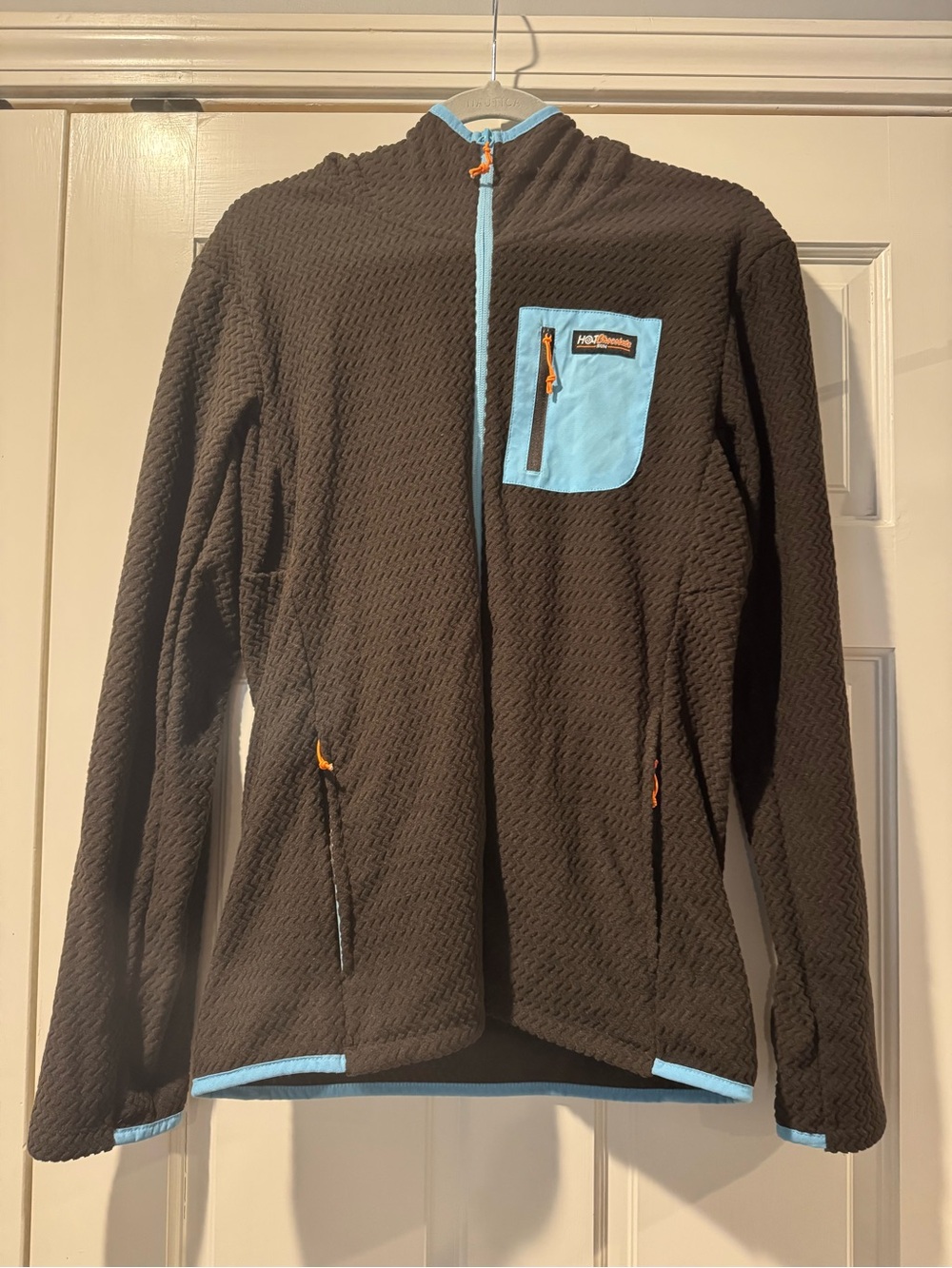 Hot Chocolate Run Women’s Brown Fleece Jacket with Light Blue Trim